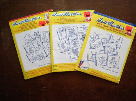 Set Of 3 Aunt Martha S Hot Iron Transfers For Embroidery Animated Dish Fancy Fruit Ducky Ducks