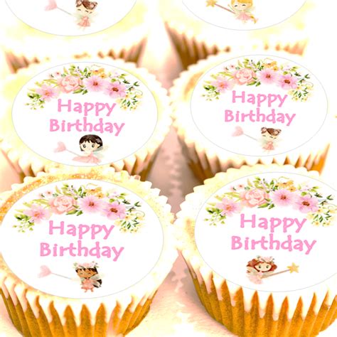 Happy Birthday Fairy Flowers Cupcake Toppers Cm X Debs Kitchen