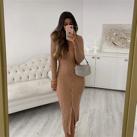 Vestido Midi Manga Longa Em Tricot Nude Madame Ninna Loja Online De Roupas Femininas