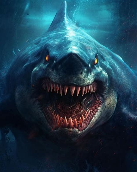 The Meg of the sea king shark in 2024 | Scary sea creatures, Shark art ...