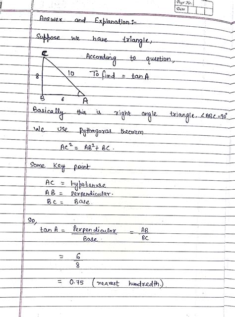 [Solved] Using the following triangle, determine the value of tan( A ...