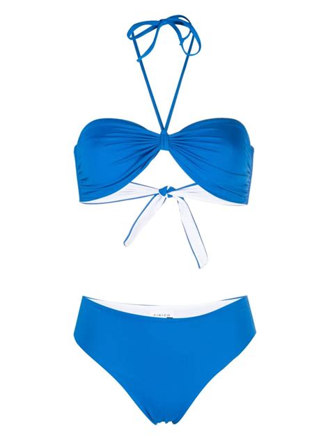 Fisico Ruched Bandeau Bikini Set Blue FARFETCH