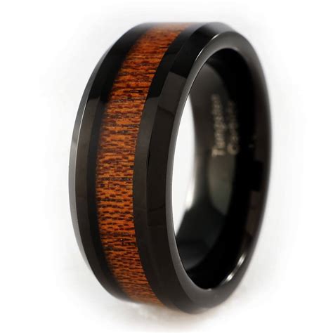 Wood Inlay Black Tungsten Carbide Ring 8MM – Niv's Bling