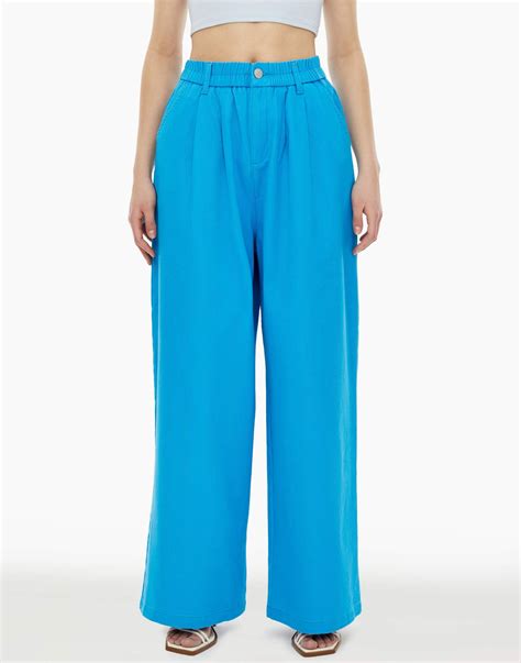 Голубые широкие джинсы Wide leg pleated GJN027138-2 купить по цене от ...