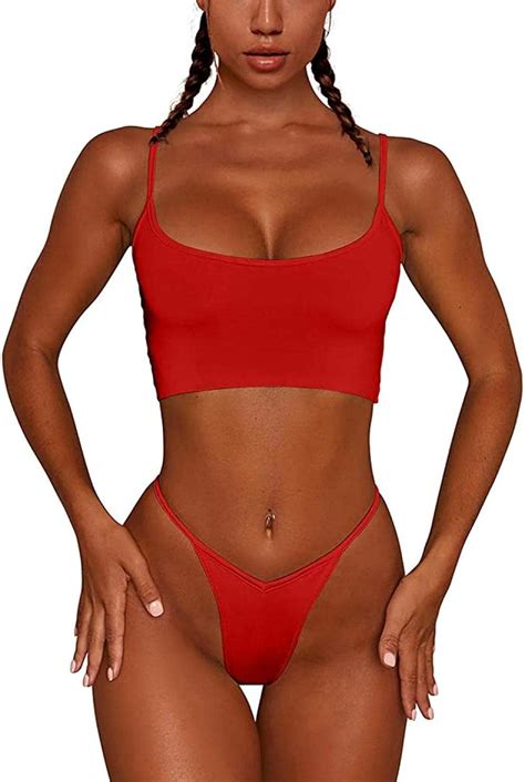 Sexy Bikini Set für Damen verstellbarer Spaghetti Träger Triangel Bikini Sets für Frauen