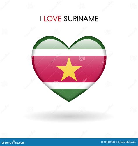 Love Suriname Symbol. Flag Heart Glossy Icon on a White Background