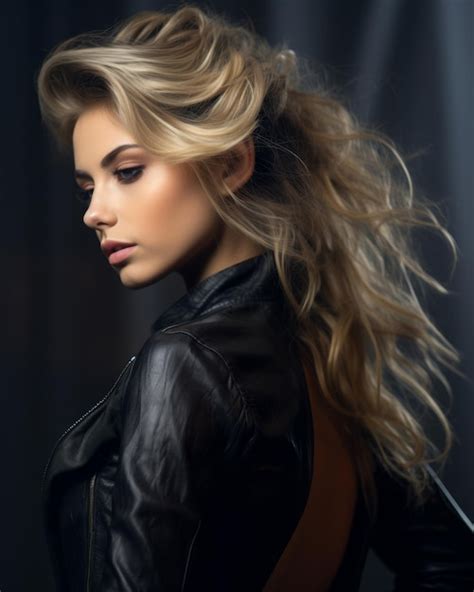 Premium Ai Image Beautiful Blonde Woman With Long Hair In Leather Jacket