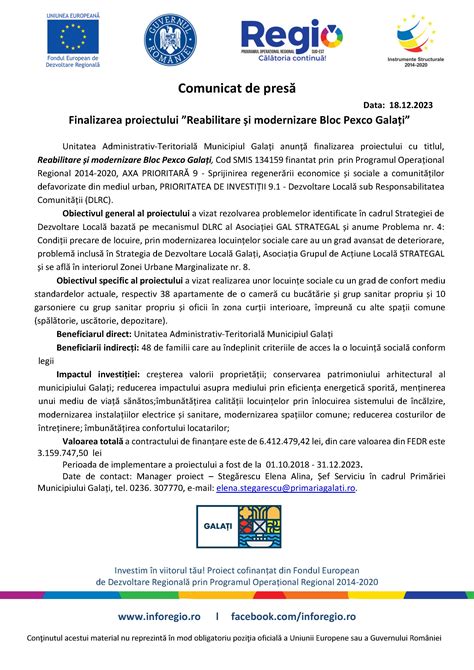 Finalizarea proiectului Reabilitare și modernizare Bloc Pexco Galați