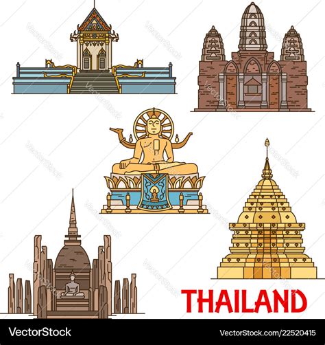 Thai Travel Landmarks Ancient Temples Pagodas Vector Image