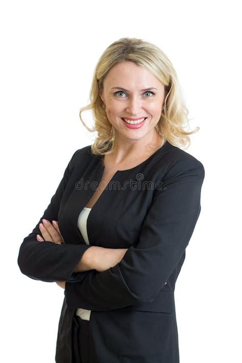 Business Woman Portrait Isolated Over White Background Smiling Stock