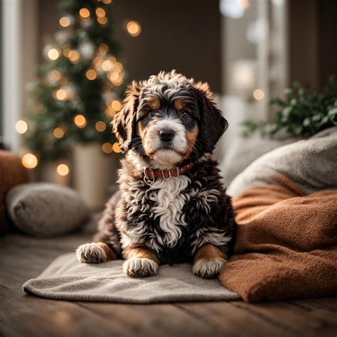 Premium AI Image | Cute Bernedoodle Puppy Irresistible Fluffiness