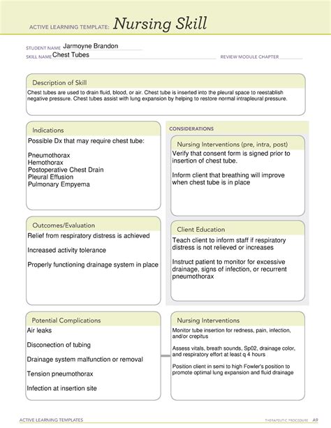 Chest Tube Nursing Skill Template