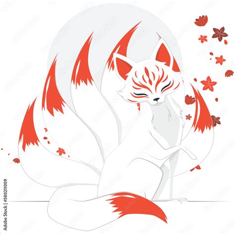 Vector Abstract Illustration Of Japanese Fantasy Creature Nine Tailed