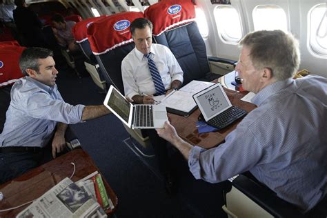 Mitt Romney, Kevin Madden, and Stuart Stevens aboard an airplane : r ...