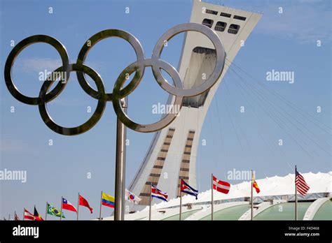 Canada Montreal 1976 Summer Olympics Stadium And Montreal Tower Stock