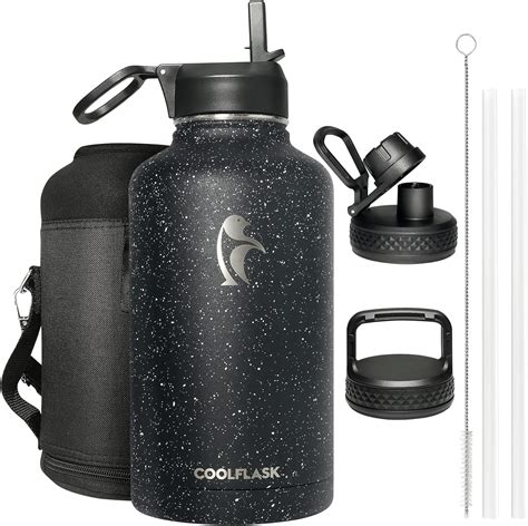 Water Bottle Oz Insulated Half Gallon With Straw Lids Coolflask