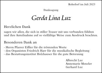 Traueranzeigen von Gerda Lina Luz Schwarzwälder Bote Trauer