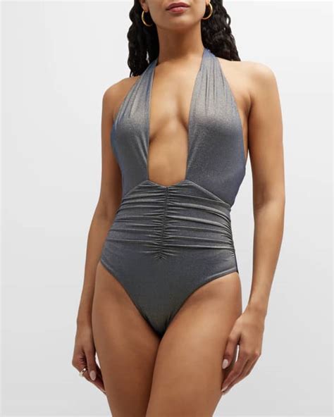 Pq Swim Alex Metallic Halter One Piece Swimsuit Neiman Marcus