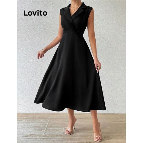 Lovito Vestido Elegante Gola Lisa E Contraste Linha De