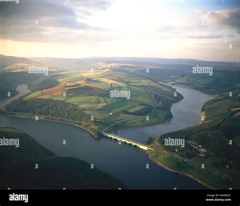 Ladybower Reservoir Dam Peak District UK aerial view Stock Photo ...