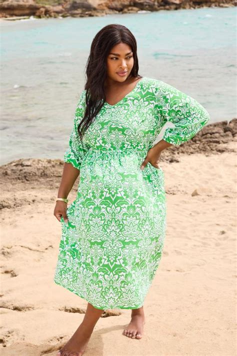 Yours Plus Size Green Tropical Print Pure Cotton Midaxi Dress Yours