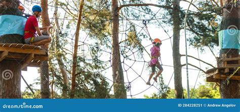 Smiling Little Girl on the Playground, Climbing Rope Net Stock Image ...