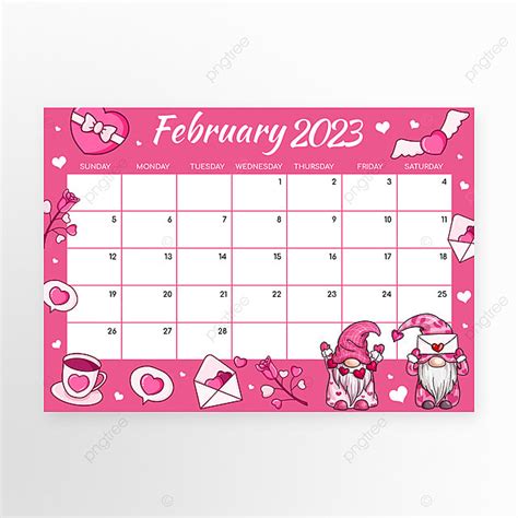 Gnome Valentinstag Neujahr Cartoon Pink Februar Kalender Vorlage