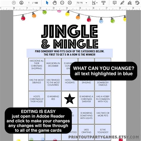 Christmas Jingle Mingle Ice Breaker Game Find The Guest Bingo Game