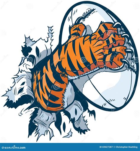 Tiger Paw Gripping Rugby Ball Ripping Out Of Background Stock Vector ...