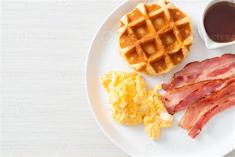 Scrambled Egg With Bacon And Waffle For Breakfast 3176709 Stock Photo