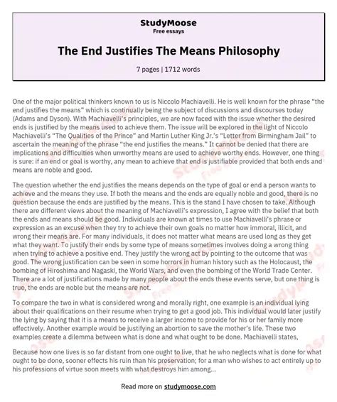 The End Justifies The Means Philosophy Free Essay Example