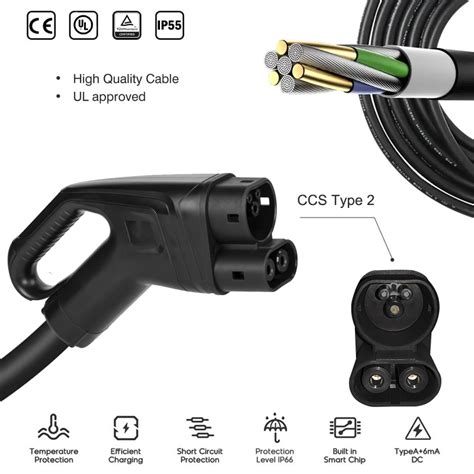 500A 600A Liquid Cooling HPC CCS Type 2 Plug With CCS Charging Cable