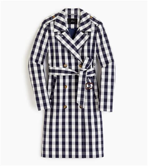 Gingham Trench Coat Black White Womens