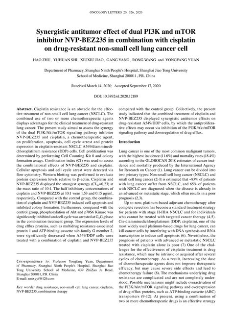 PDF Synergistic Antitumor Effect Of Dual PI3K And MTOR Inhibitor NVP