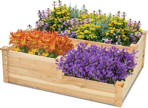 COSTWAY 3 stufige Blumenkasten Stufenförmiger Hochbeet aus Tannenholz