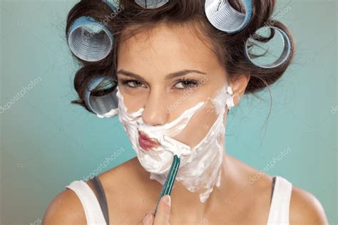 Woman shaving her face — Stock Photo © VGeorgiev #70680729