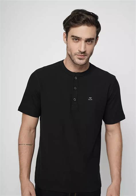 Jual Lgs Lgs Kaos Casual Pria Kaos Kerah Henley Hitam Basic Polos