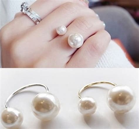 Trendy Double Pearl Ring adjustable - Etsy