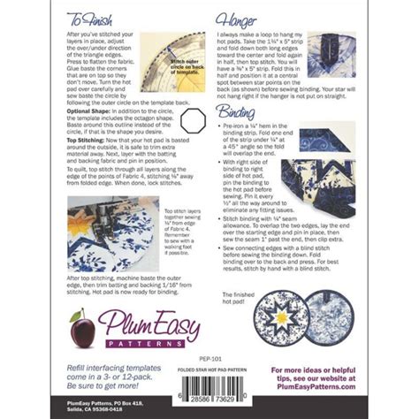 Folded Star Hot Pad Sewing Pattern Round Plum Easy Patterns CREEKSIDE QUILTS
