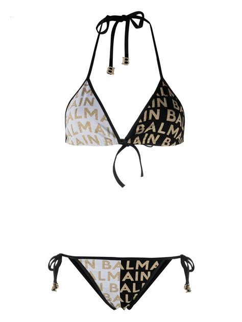 Balmain Metallic Logo Halterneck Bikini Farfetch