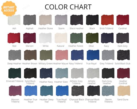 Bella Canvas 3501 Color Chart Bella 3501 Colors Bc3501 Bella Canvas