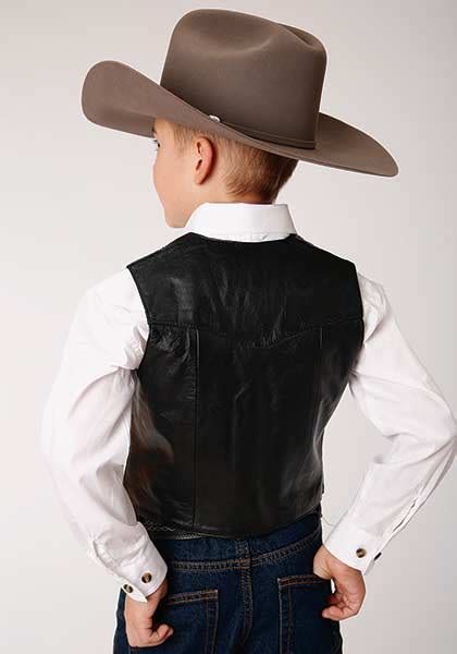 Roper Leather Western Vest Black Boys Leather Western Vests And Jackets Spur Western Wear