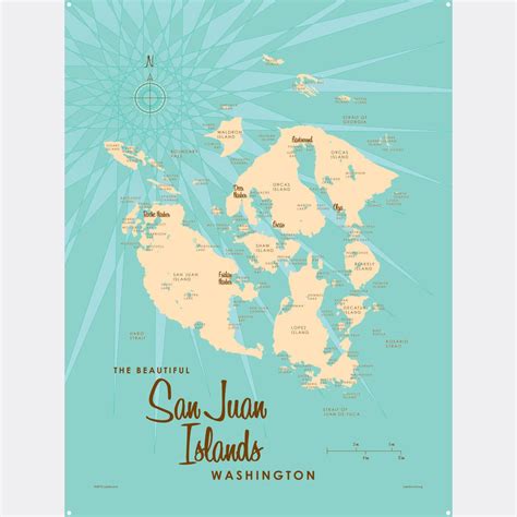 san juan islands map  shown  blue  beige  brown trimmings