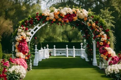 Premium AI Image | A garden arch with roses and greenery