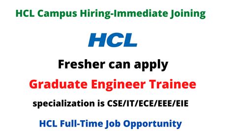 HCL Campus Hiring-Immediate Joining: specialization is CSE/IT/ECE/EEE/EIE – Seekajob