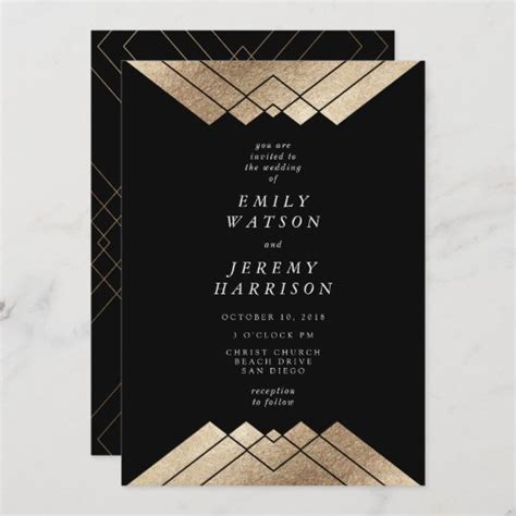 Geometric Black Gold Gatsby Wedding Invitation Zazzle