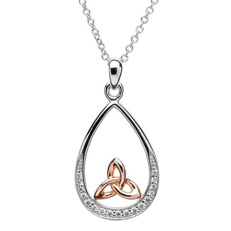 Silver Trinity Knot Stone Set Rose Gold Plated Necklace Shanore