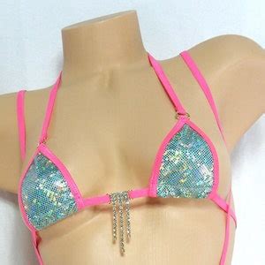 Mini Micro Slingshot Bikini Turquoise Shattered Glass Holographic With