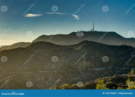 Mount Hollywood Sunset with Hollywood Sign Editorial Stock Image ...