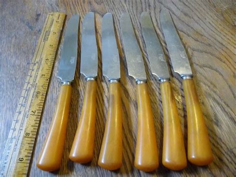 6 Federal Stainless Steel Bakelite Handle Butterscotch Butter Knives